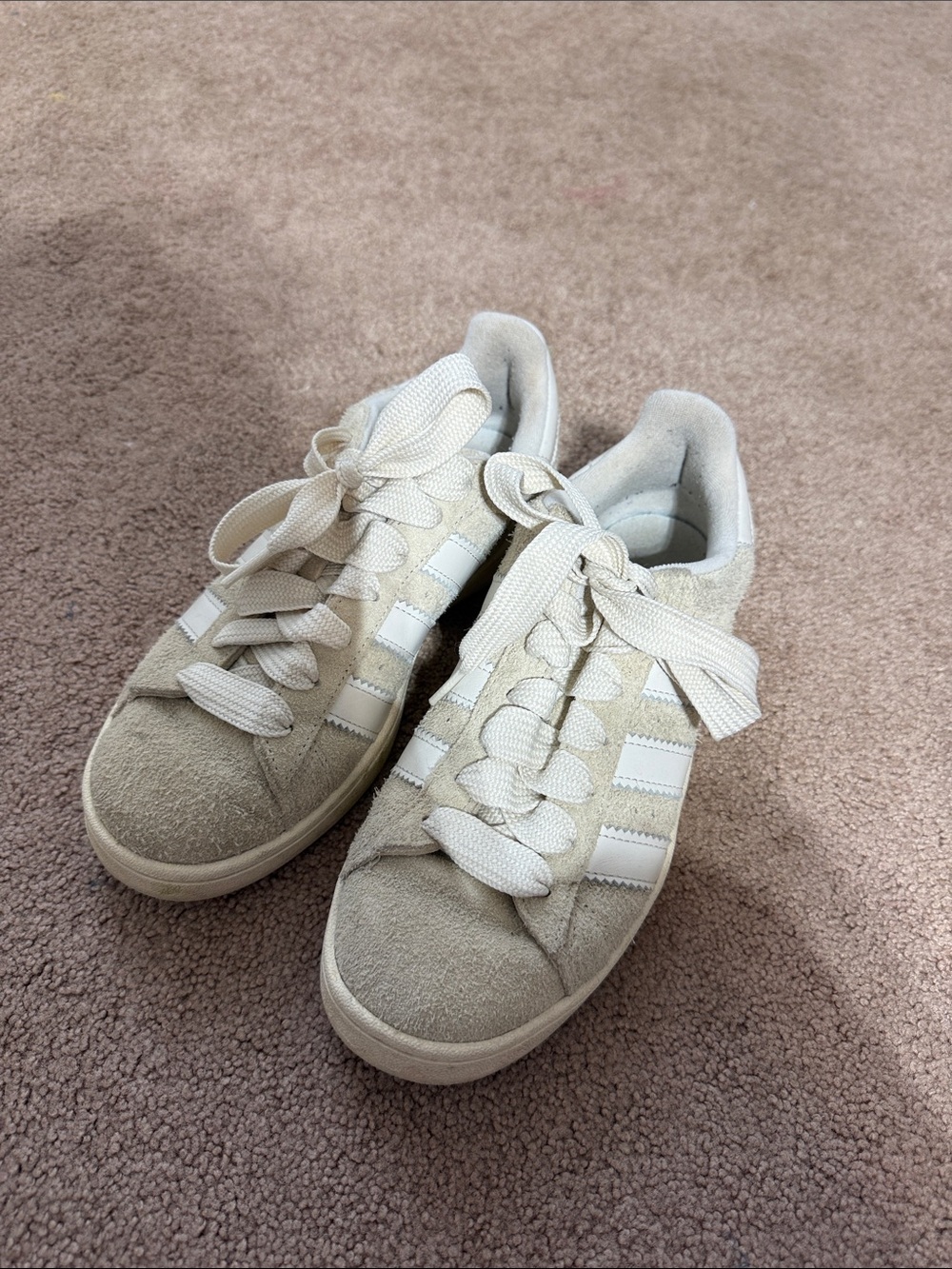 adidas Women's Sneakers in Cream Suede with White Stripes